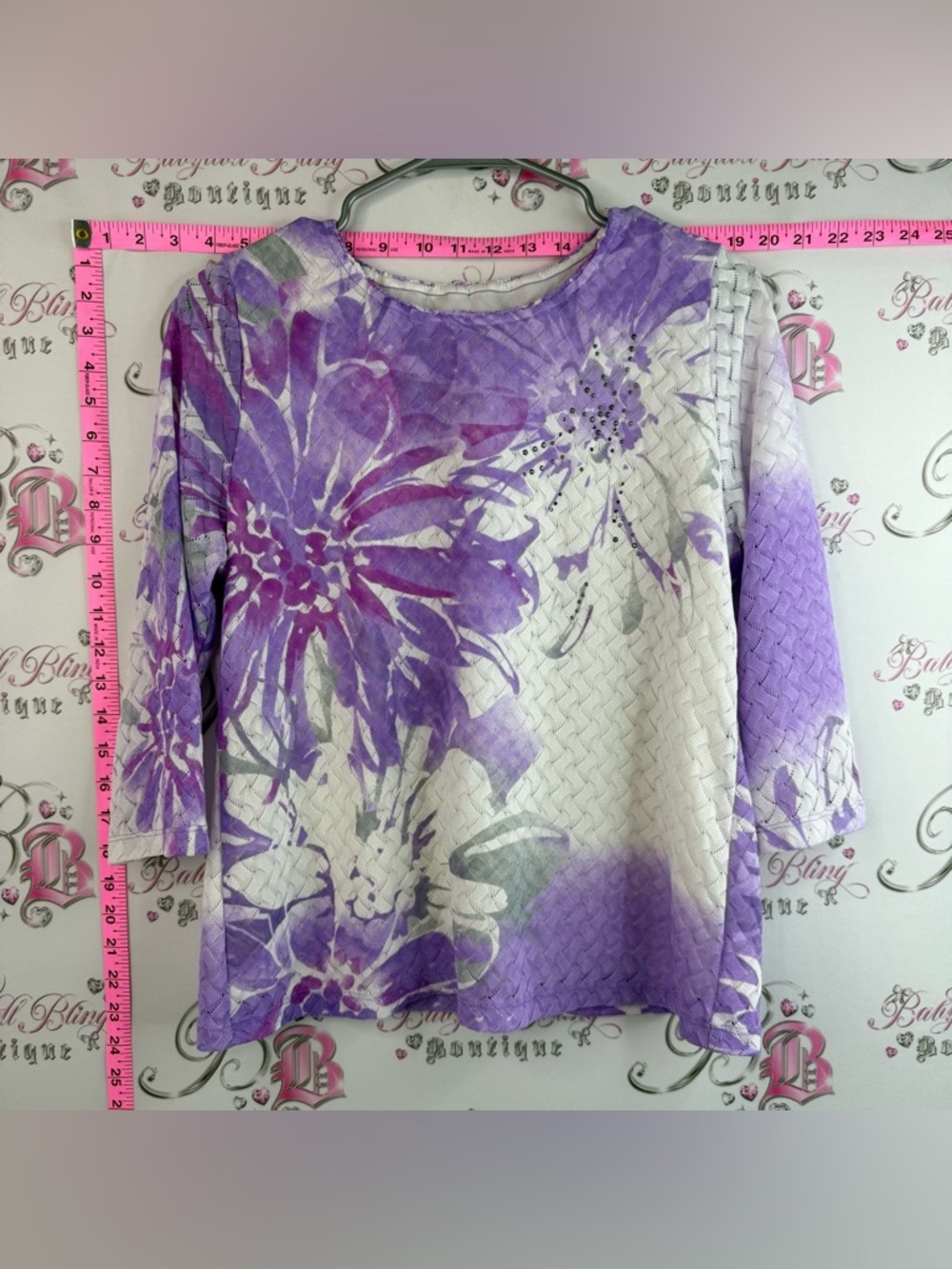 Alia long sleeve neon lilac Purple and White Floral Knit Top floral unique